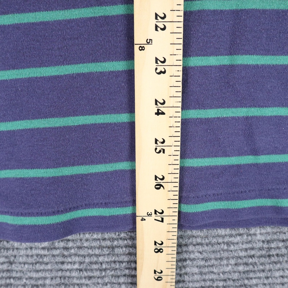 Vintage 90s Lands End Mock Neck T‎ Shirt M Cotton Purple Green Striped USA Made - Picture 6 of 8